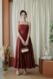 OWLYN CAMI RUFFLES MAXI DRESS (BROWN RED)