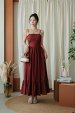 OWLYN CAMI RUFFLES MAXI DRESS (BROWN RED)