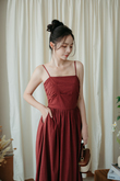 OWLYN CAMI RUFFLES MAXI DRESS (BROWN RED)