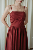 OWLYN CAMI RUFFLES MAXI DRESS (BROWN RED)