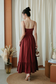 OWLYN CAMI RUFFLES MAXI DRESS (BROWN RED)