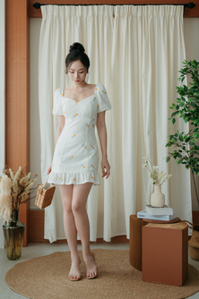 BECKETT RUFFLES MINI DRESS (YELLOW FLOWER)