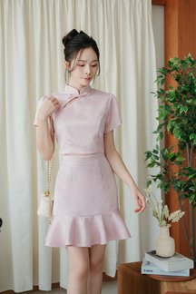 WENDY TRUMPET MINI SKIRT (PINK BAMBOO)