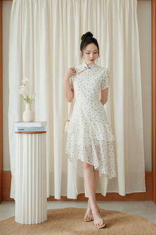 GIA ASYMMETRICAL CHEONGSAM DRESS (FLORAL LACE)