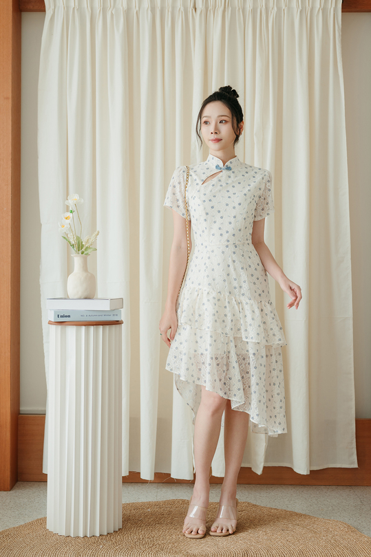 GIA ASYMMETRICAL CHEONGSAM DRESS (FLORAL LACE) GIA ASYMMETRICAL CHEONGSAM DRESS (FLORAL LACE)