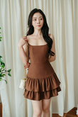 GRACY CAMI TIERED MINI DRESS (BROWN)
