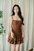 GRACY CAMI TIERED MINI DRESS (BROWN)