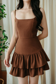 GRACY CAMI TIERED MINI DRESS (BROWN)
