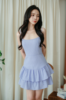 GRACY CAMI TIERED MINI DRESS (BLUE STRIPE)