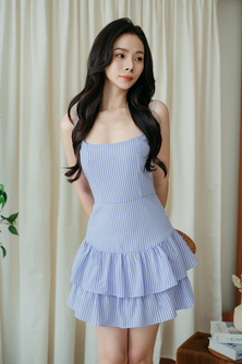 GRACY CAMI TIERED MINI DRESS (BLUE STRIPE)