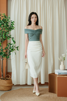 ELVIO SIDE RUCHED PENCIL SKIRT (WHITE)