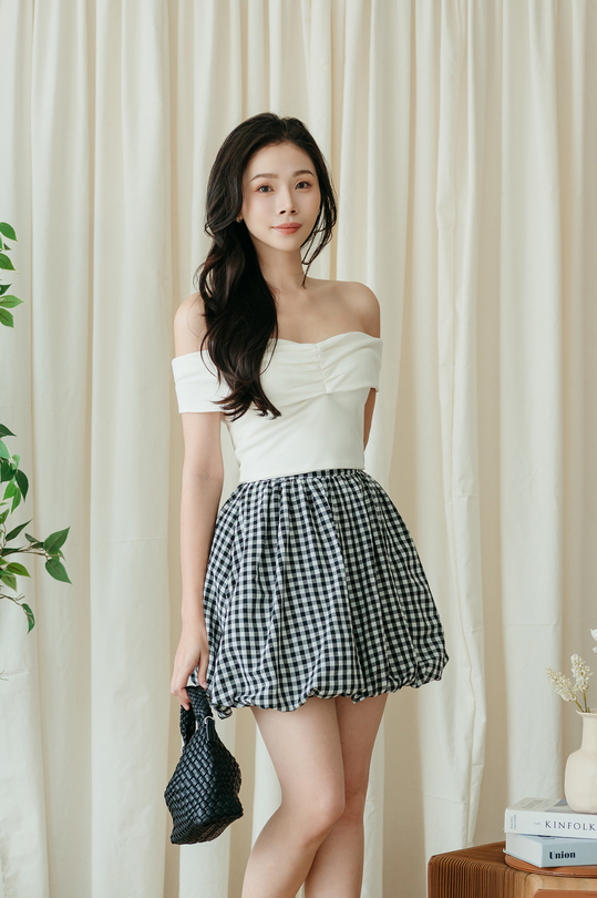 THEODORA BALLOON SKIRT (BLACK CHECKERED)