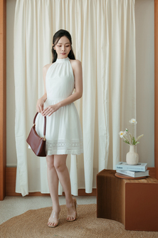 ROSIE HALTER NECK MINI DRESS (WHITE)