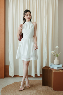 ROSIE HALTER NECK MINI DRESS (WHITE)