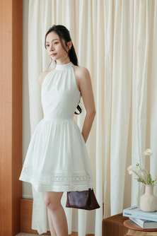 ROSIE HALTER NECK MINI DRESS (WHITE)