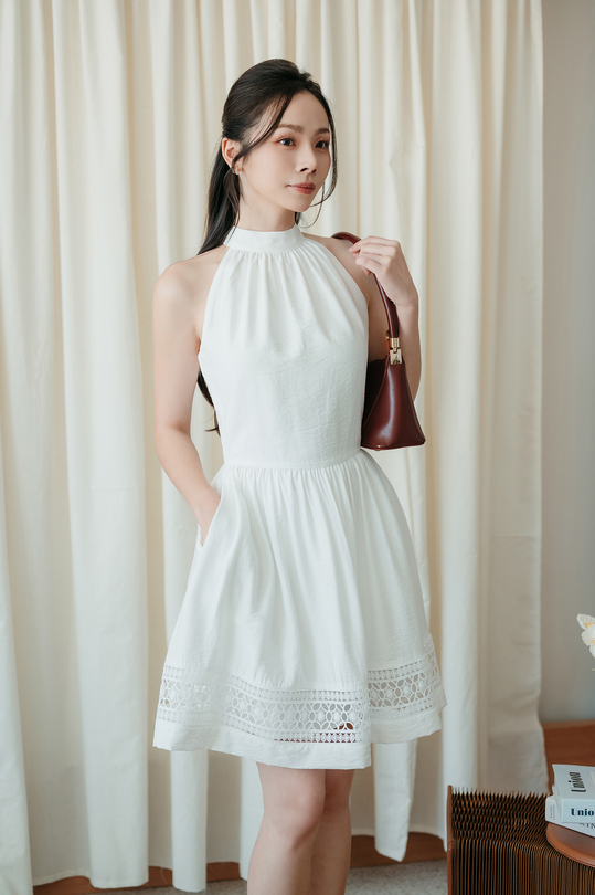 ROSIE HALTER NECK MINI DRESS (WHITE)