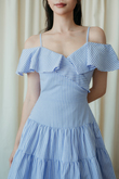 WENXY COLD SHOULDER MINI DRESS (BLUE STRIPE)