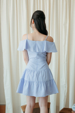 WENXY COLD SHOULDER MINI DRESS (BLUE STRIPE)
