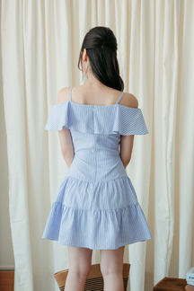 WENXY COLD SHOULDER MINI DRESS (BLUE STRIPE)