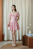 WENXY COLD SHOULDER MINI DRESS (PINK STRIPE)