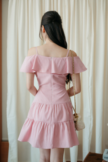 WENXY COLD SHOULDER MINI DRESS (PINK STRIPE)