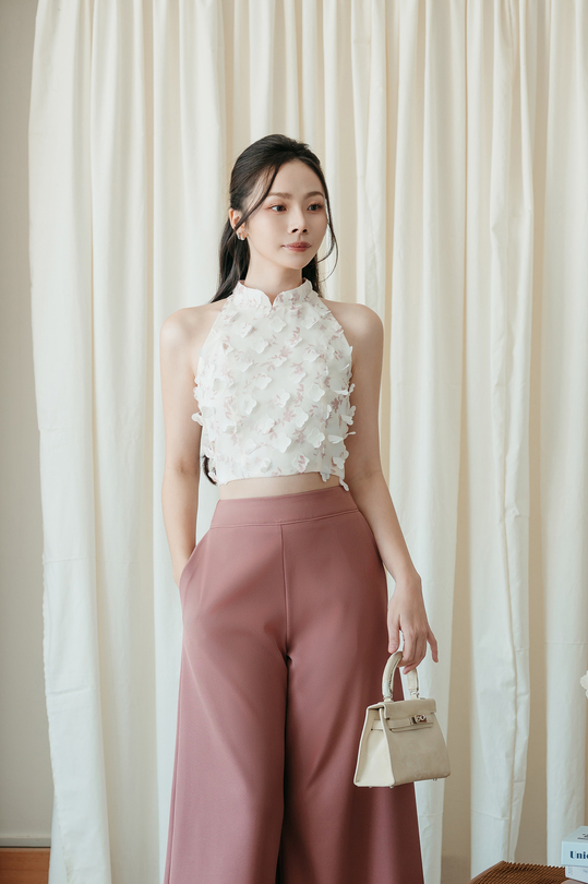 XEN MANDARIN COLLAR TOP (3D FLORAL)