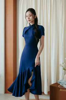 JANNY ASYMMETRICAL CHEONGSAM (BLUE)