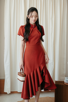 JANNY ASYMMETRICAL CHEONGSAM (RED)