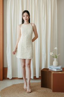 HAYZEE HALTER NECK DRESS  (CREAM FLORAL)