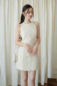 HAYZEE HALTER NECK DRESS  (CREAM FLORAL)