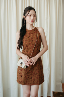 HAYZEE HALTER NECK DRESS (BROWN FLORAL)