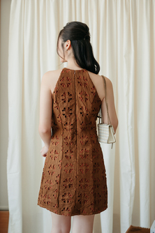 HAYZEE HALTER NECK DRESS (BROWN FLORAL)