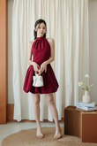 ROSIE HALTER NECK MINI DRESS (RED)