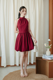 ROSIE HALTER NECK MINI DRESS (RED)