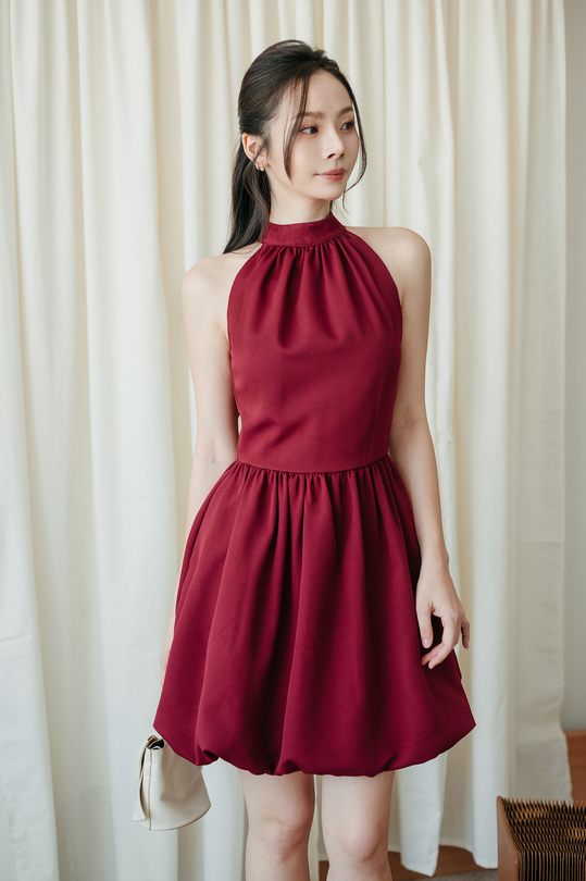 ROSIE HALTER NECK MINI DRESS (RED)