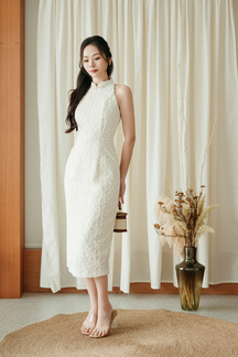 OLIDA CHEONGSAM MIDI DRESS (CREAM)