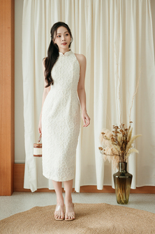 OLIDA CHEONGSAM MIDI DRESS (CREAM)