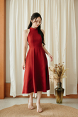 LEVINIA MANDARIN COLLAR MIDI DRESS (RED1)