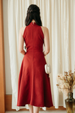 LEVINIA MANDARIN COLLAR MIDI DRESS (RED1)