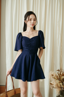 RIAN SWEETHEART POCKET PLAYSUIT (DARK BLUE)