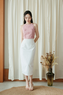 PAYTON BACK SPLIT PENCIL SKIRT (WHITE)