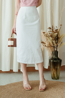 PAYTON BACK SPLIT PENCIL SKIRT (WHITE)