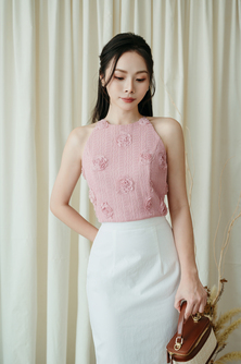 RONIE HALTER NECK CROP TOP (PINK)