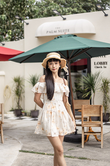 WENNY OFF SHOULDER MINI DRESS (ORANGE FLORAL)