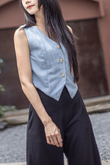 BONNY BUTTON FRONT VEST TOP (MAYA BLUE)