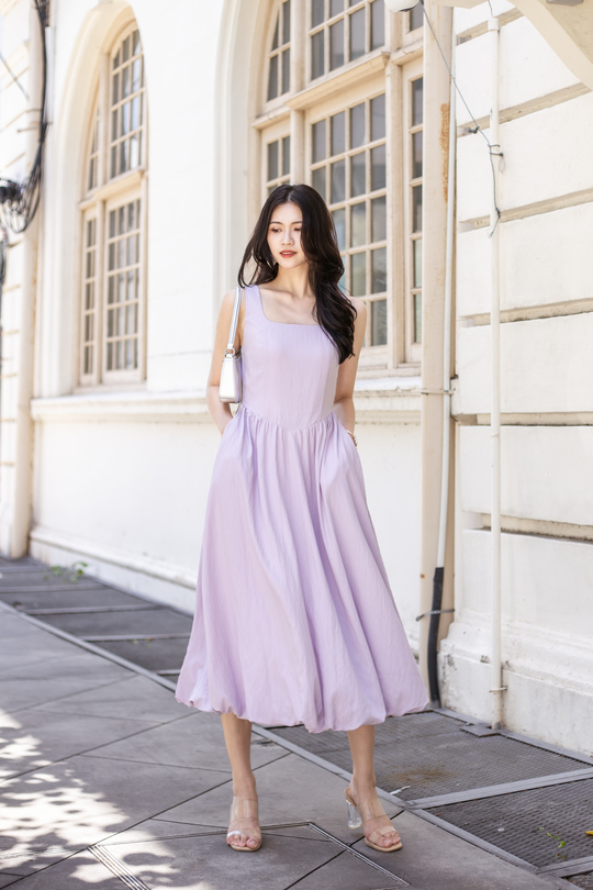 VIENNA SQUARE NECK BALLON DRESS (LAVENDER)