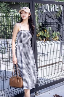 RENEE CAMI MIDAXI DRESS (BLACK CHECKERED)