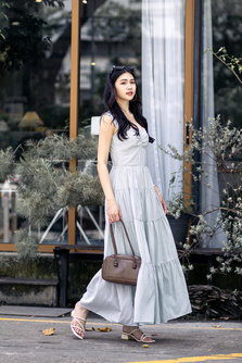 BACKORDER ADALYNN TIERED MAXI DRESS (GREEN STRIPE)