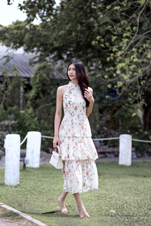 KACY MANDARIN COLLAR TIERED DRESS (FLORAL)