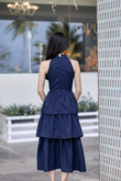 KACY MANDARIN COLLAR TIERED DRESS (DARK BLUE)